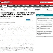 El importe de fusiones y adquisiciones aumenta un 7,86% en abril, hasta 5.080 millones de euros